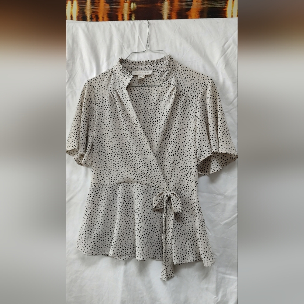 Chic Cream and Black Polka Dot Wrap Blouse